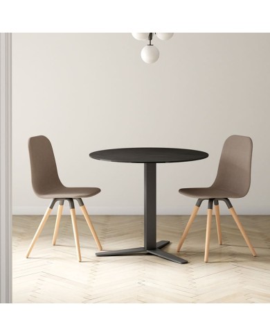 Mesa Peliccan Cancio con base central metálica y encimera en porcelánico para cocina y hogar