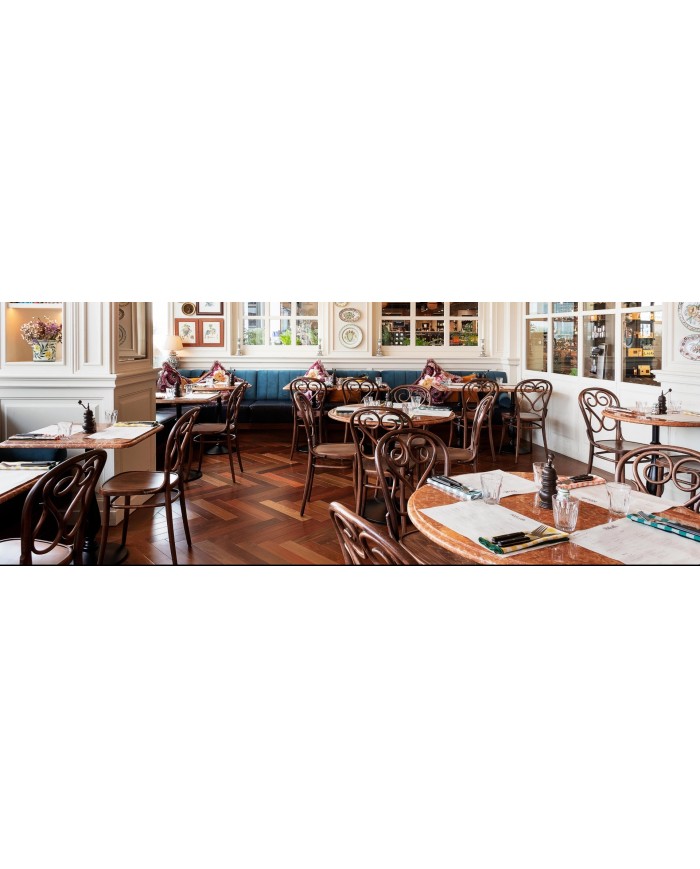 Sillón TON con brazos y asiento de madera para restaurantes y cafeterías.