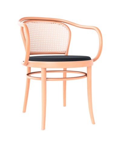 Sillón 33 TON 326 033 en madera de haya con respaldo de mimbre y asiento de madera