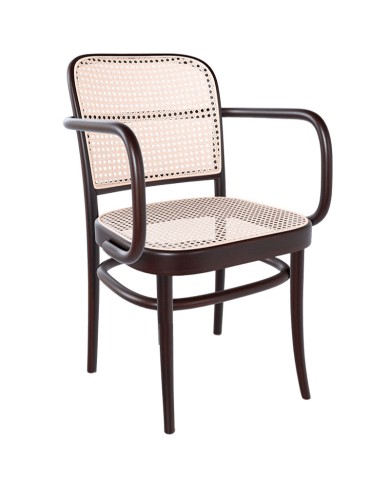 Sillón 811 TON 325 811 en madera de haya con asiento y respaldo de mimbre natural