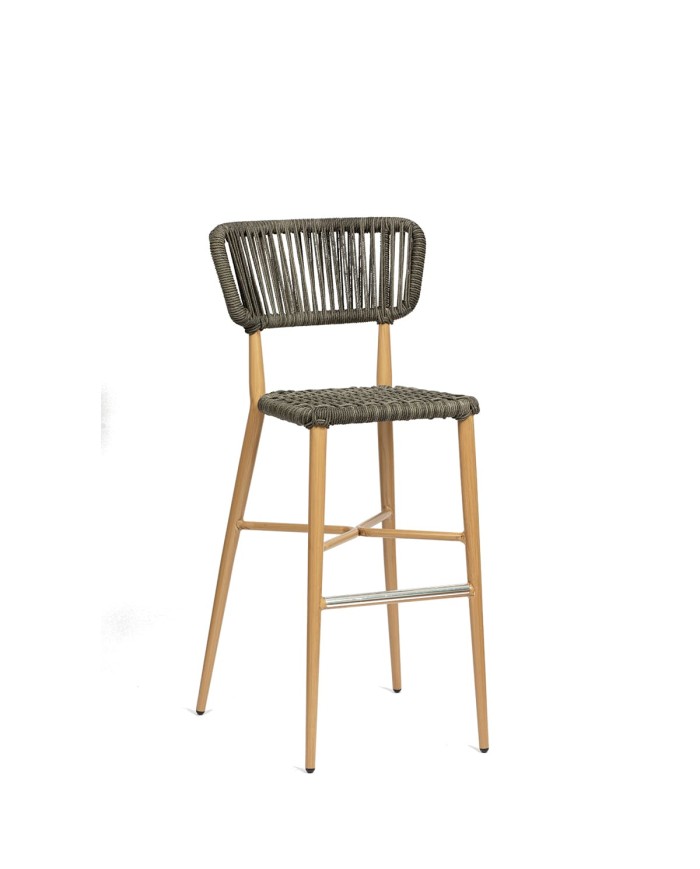 Taburete Provenza de cuerda con respaldo para barra de bar en  hostelería