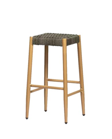 Taburete Provenza alto para barra de bar con estructura en metal y asiento de cuerda