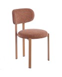 Silla O02 con tapizado rosa café y estructura de acero para hostelería.