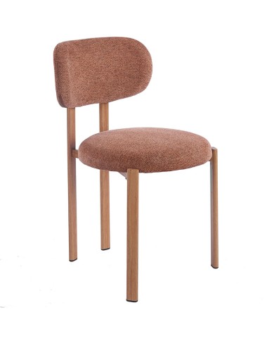 Silla O02 con tapizado rosa café y estructura de acero para hostelería.