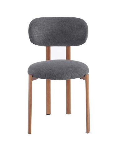Silla tapizada gris con estructura metálica para restaurantes y cafeterías.