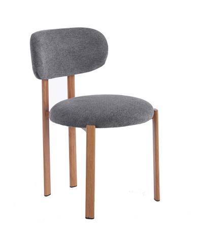 Silla O08 tapizada en gris con estructura de madera para hostelería.