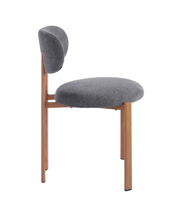 Silla de acero con tapizado gris para comedores y proyectos de interiorismo.