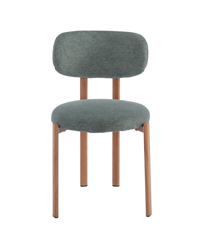 Silla O08B tapizada en verde oliva con estructura de acero para hostelería.