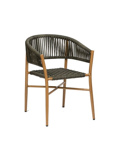 Sillón Havana de metal con asiento y respaldo de cuerda para hostelería exterior