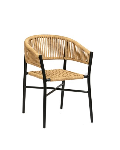 Sillón Havana de metal con asiento y respaldo de cuerda para hostelería y hogar