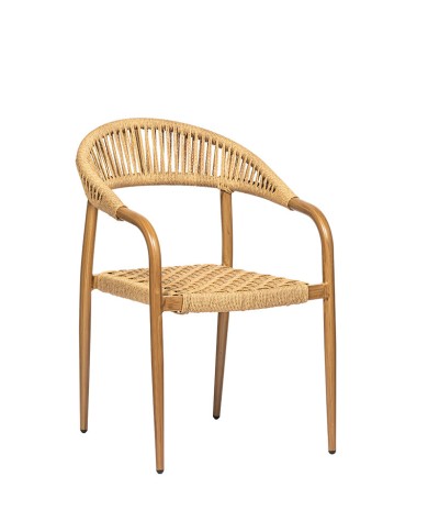 Sillón Faro metálico con asiento y respaldo de cuerda para hostelería