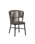 Silla Samoa de metal con asiento y respaldo de cuerda  en negro para hostelería
