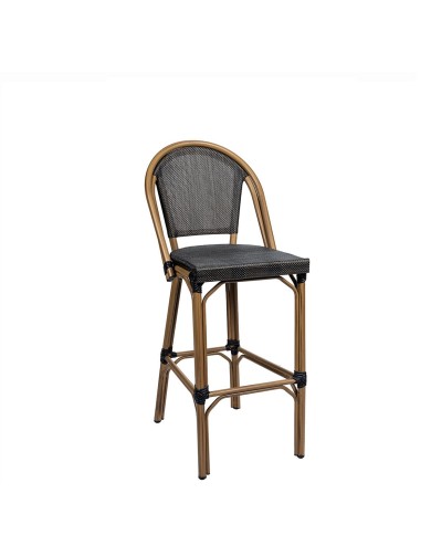 Taburete Tivoli de aluminio y textilene con respaldo para restaurantes y terrazas en barra de bar