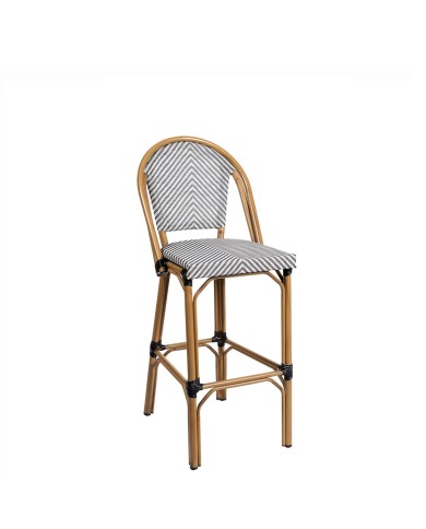 Taburete alto Tivoli de aluminio y textilene con respaldo para barras y terrazas
