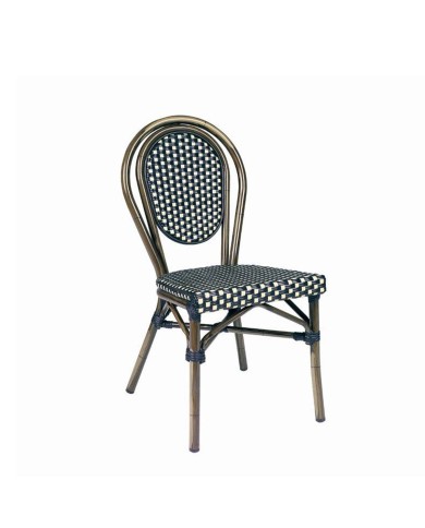 Silla Bulevar de aluminio y médula trenzada para hostelería en interior y exterior.