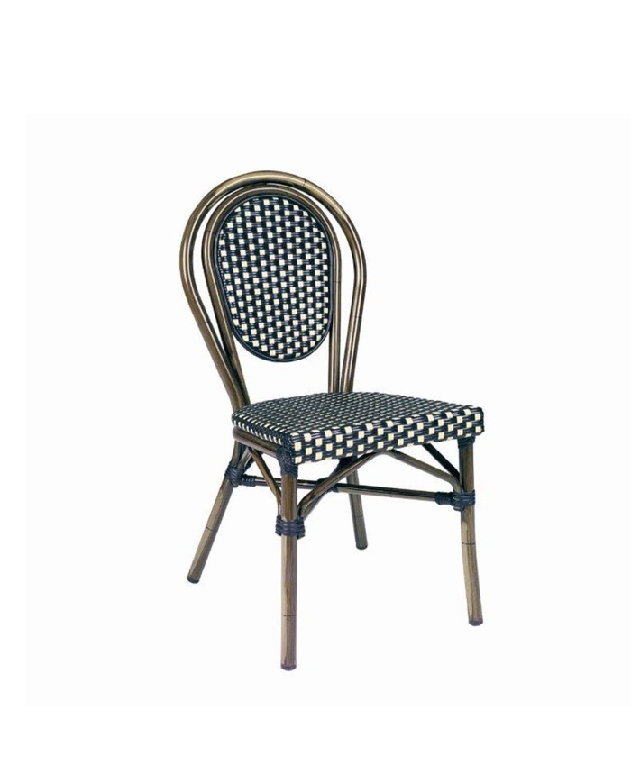 Silla Bulevar de aluminio y médula trenzada para hostelería en interior y exterior.