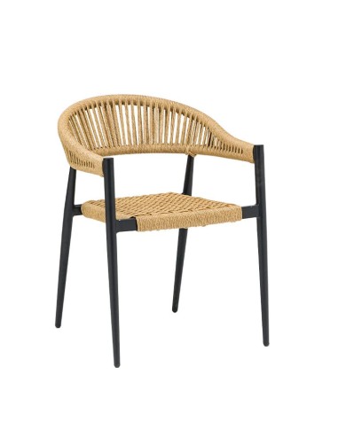 Sillón Osaka de aluminio y cuerda para terrazas, jardines y patios exteriores en hogar y hostelería.