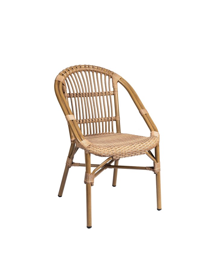 Sillón Barbados de aluminio y médula para hostelería en terraza, jardín y patio