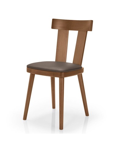 Silla de madera con asiento tapizado para hogar y hostelería interior.