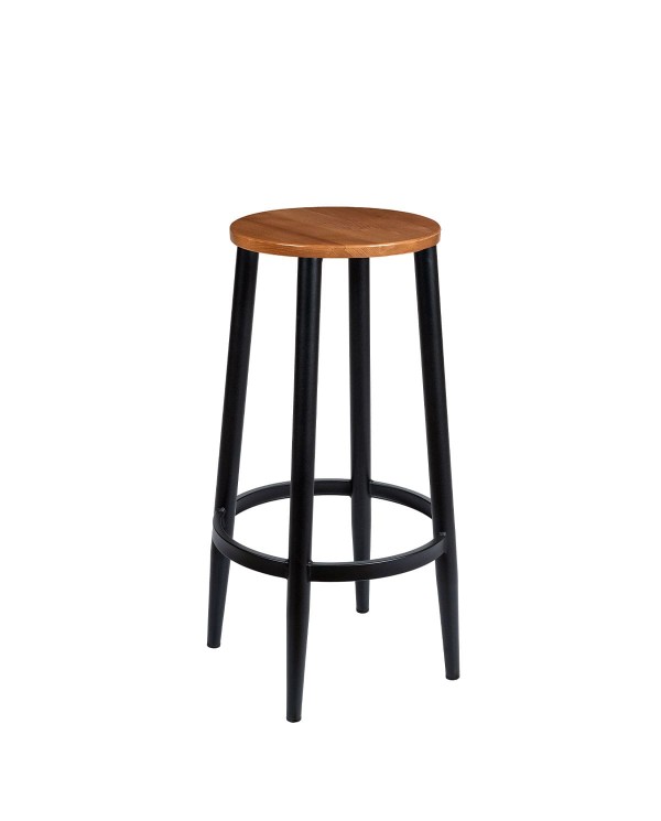 Taburete Café de metal y asiento de madera para barras, cafeterías, restaurantes y espacios de hostelería