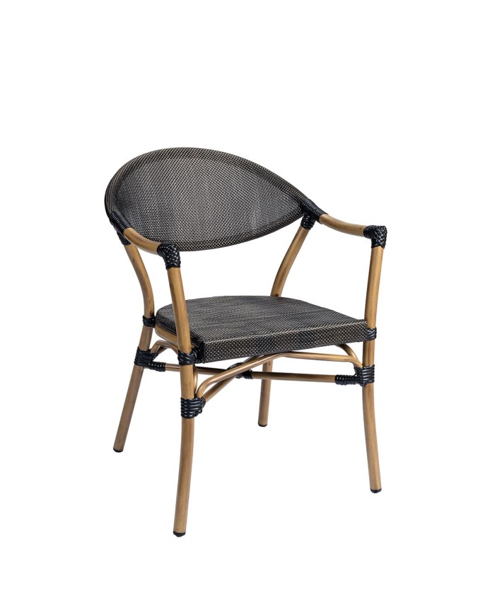 Sillón Caledonia de aluminio y textilene para restaurantes, cafeterías, terrazas y espacios de hostelería
