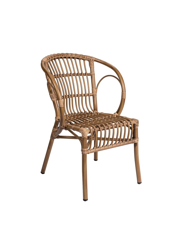 Sillón Maui de aluminio y médula para hostelería, terrazas y espacios exteriores