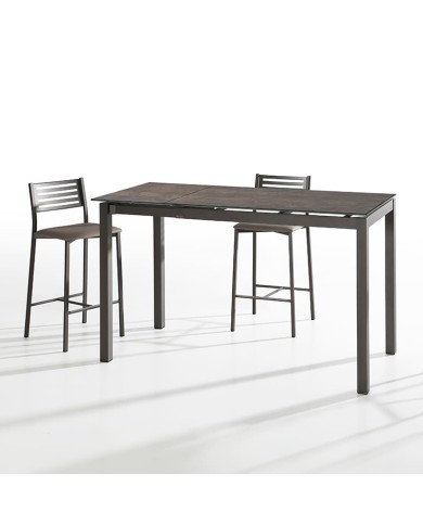 Mesa Celeste Bailén-BHF de metal y porcelánico. Extensible y altura de 90 cm para cocina.
