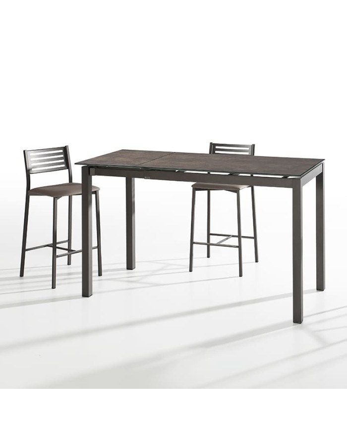 Mesa Celeste Bailén-BHF de metal y porcelánico. Extensible y altura de 90 cm para cocina.