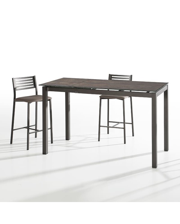 Mesa Celeste Bailén-BHF de metal y porcelánico. Extensible y altura de 90 cm para cocina.