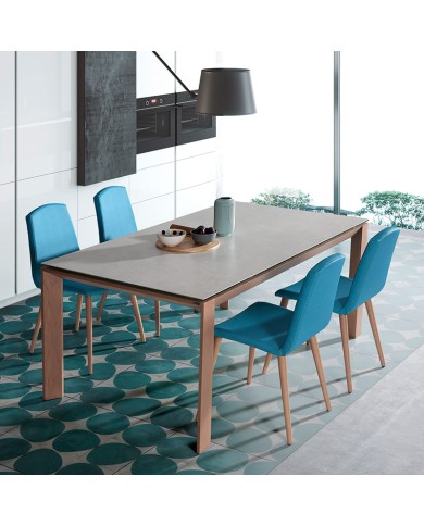Mesa Neo Bailén-BHF extensible de madera y porcelánico para cocina, salón y comedor