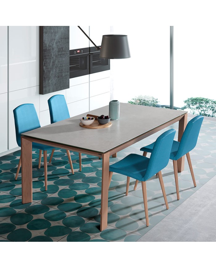 Mesa Neo Bailén-BHF extensible de madera y porcelánico para cocina, salón y comedor