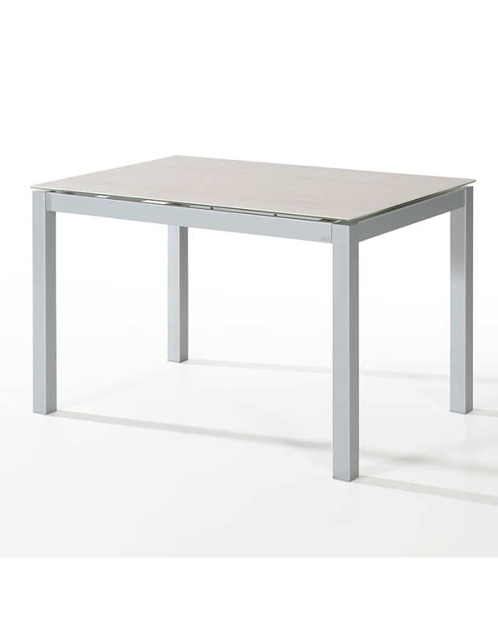 Mesa Tesa Bailén-BHF extensible con estructura metálica y sobre porcelánico para cocina
