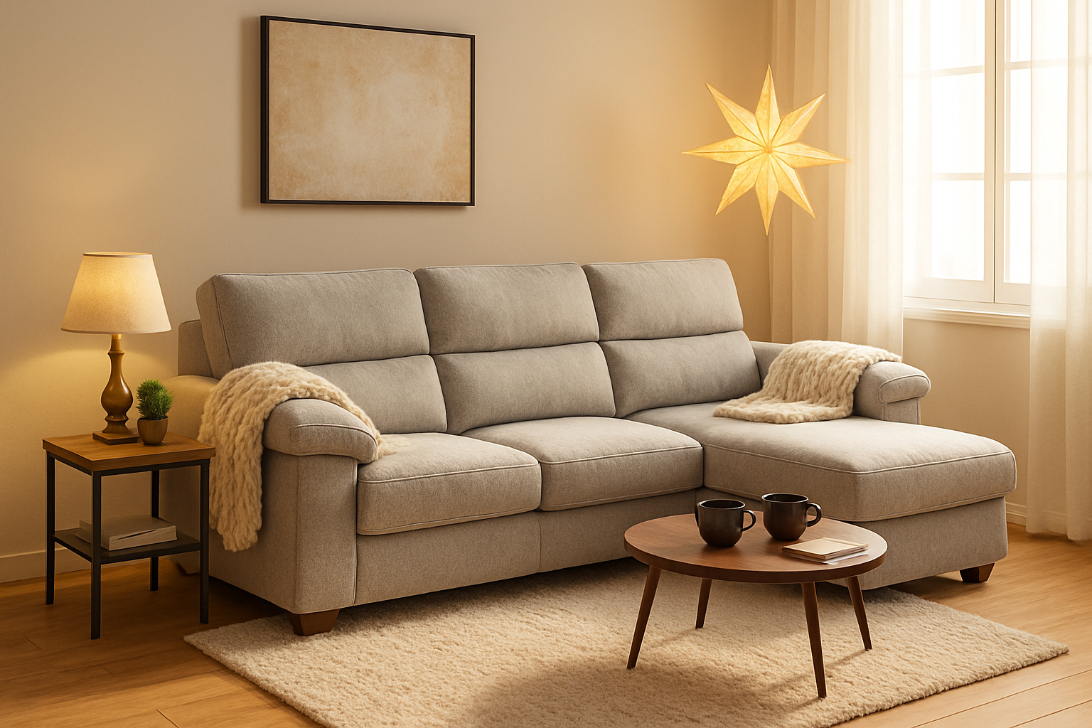 Silla y mesa de madera natural en salón contemporáneo, combinan texturas cálidas con líneas minimalistas para un ambiente acogedor